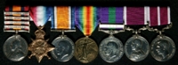 John William Currie : (L to R) Queen's South Africa Medal with clasps 'Transvaal', 'Orange Free State', 'South Africa 1901', 'South Africa 1902'; 1914-15 Star; British War Medal; Allied Victory Medal; General Service Medal 1918-62 with clasp 'Iraq'; Long Service and Good Conduct Medal; Meritorious Service Medal